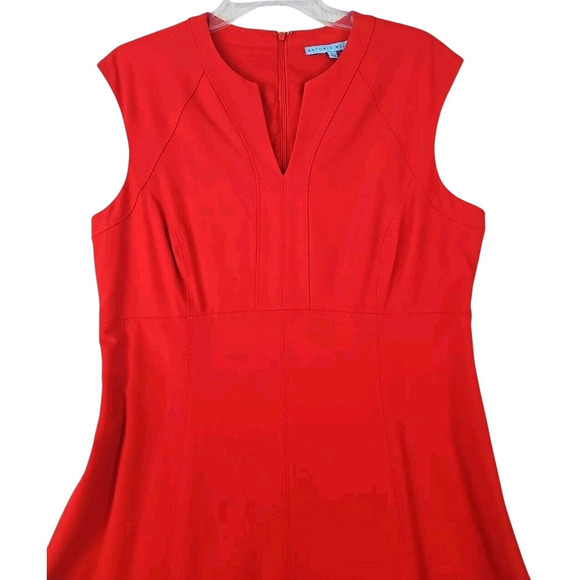 Antonio Melani ~Woman Size 12~ Coral Red Sleeveless Classic Sheath Dress V-Neck. - Picture 5 of 11